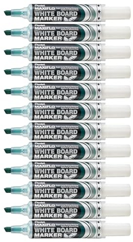 Pentel Maxiflo Dry Wipe Chisel Tip Marker - Green (Pack of 12)