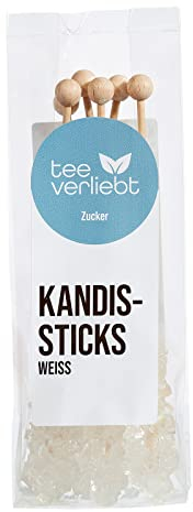 FRUTEG Candi Sugar Sticks Blanc | 6 baguettes à Candi dans le sac de feuille | Délicieux sucre de café et thé sur la tige | Candie Sugar sait sur le personnel | Bâtonnets de bonbons rocheux 6 pcs.