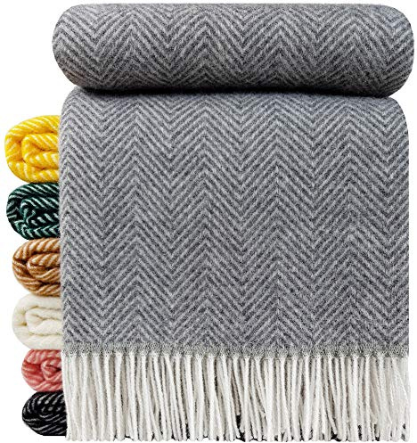 STTS International Wolldecke 100% Schurwolle Wohndecke 140 x 200 cm Tagesdecke Schurwolldecke Woll-Plaid Tirol in vielen Farben erhältlich (Grau (D-M)