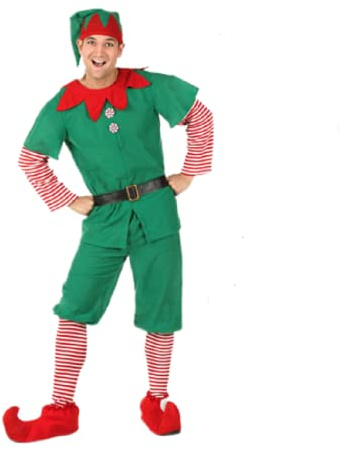 RTGSE Adult Christmas Elf Costume Clothes Set Santa's Helper Cosplay Sets Men Women Christmas Elf Outfit for Holiday Party (Green Men 2, XL)
