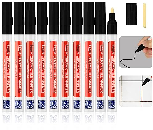 Sheryl&Rain 10 Piezas Rotulador Juntas Azulejos Negro,Lápiz para Juntas,Rotuladores para Juntas de Azulejos,Rotulador Reparador Laca para Restauración de Lechada de Azulejos Pared Suelo Baño y Cocina