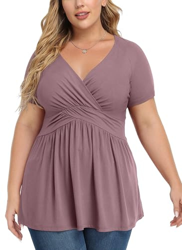 TIANZHU Top Plus Size per Donna, Camicetta Avvolgente Stile Baby Doll, Morbida, con Scollo a V, Taglia XL-4XL, XL