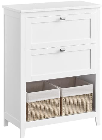 VASAGLE Badezimmerschrank, Badschrank mit 2 Schubladen, eine Davon mit Trennwänden, 2 Körbe, Aufbewahrungsschrank, 30 x 60 x 80 cm, wolkenweiß BBC545W02