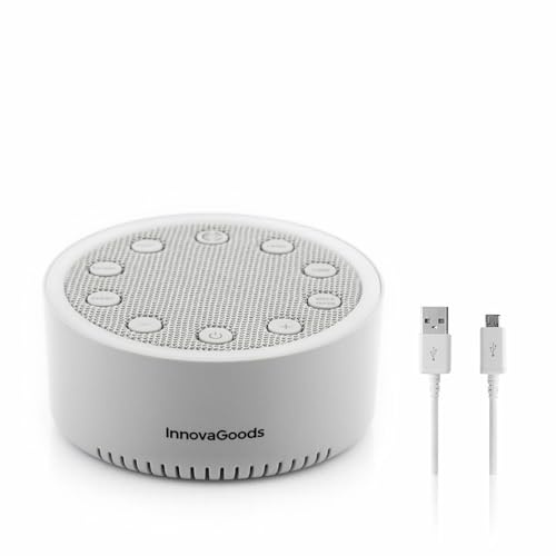 InnovaGoods - Machine à Bruit Blanc Relaxante pour Sommeil, 6 Sons Apaisants, Éclairage LED Réglable, Minuterie, Volume Ajustable, Rechargeable par USB-C, Compacte et Portable, Multicolore