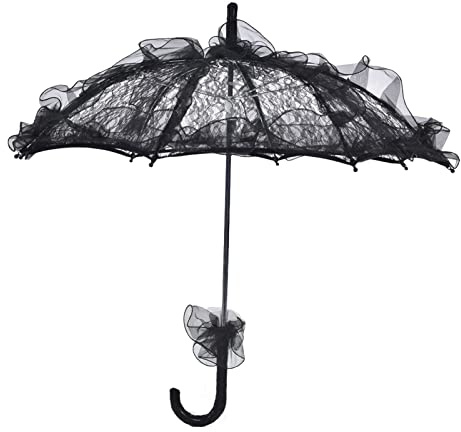 MISNODE Ombrello da Sposa in Pizzo Elegante, Ombrello da Sposa Nero, Ombrellone in Pizzo, Ombrellone per Fotografia, Ombrelloni da Sole per Festa Nuziale Decorazione Foto Prop