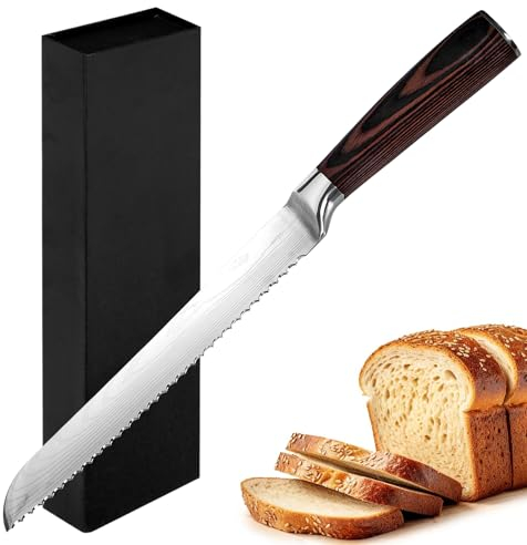 SOONPAM Brotmesser 8 Zoll Gezackten Brotmesser High Carbon Edelstahl Brotsäge Küchenmesser mit Geschenkbox für alle Arten von Brot und Kuchen