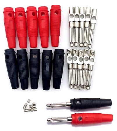 JZK 10 Conectores Electricos Banana de 4 mm, 32 A, Conector Banana de Alta Corriente, Sin Soldadura, Conector Apilable, Adaptador de Cable de Altavoz, Aislado con Revestimiento de Seguridad