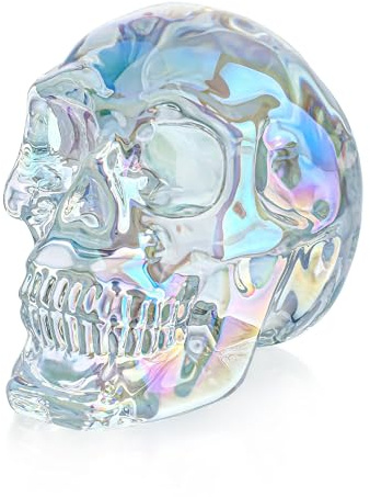 HDCRYSTALGIFTS Statua a forma di testa di teschio in cristallo, 7,6 cm, decorazione per Halloween, statuette in vetro per la decorazione della casa, colorata