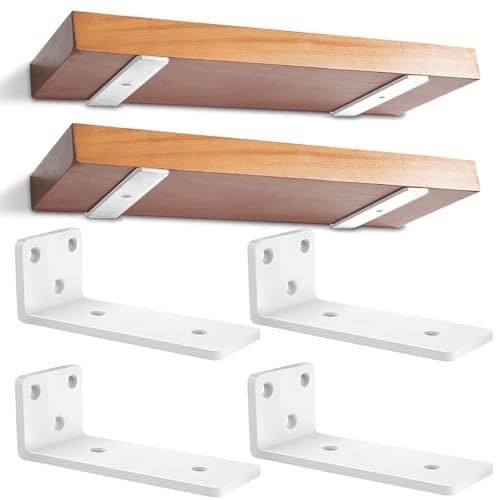 4 Supporti per Scaffali, 15 cm Staffe per Mensole Pesanti, Reggimensola Legno per Montaggio a Parete, Portata 70 Kg (Bianco) 6in