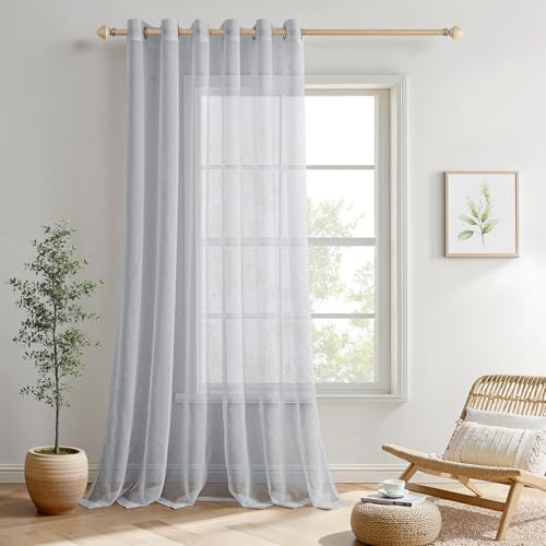 MIULEE 1 Panels Sheer Voile Eyelet Curtains Grey 90 Wx90 L | Lightweight voile sheer drapes, soft light filter, eyelet grommet easy install, elegant decor for bedroom living room