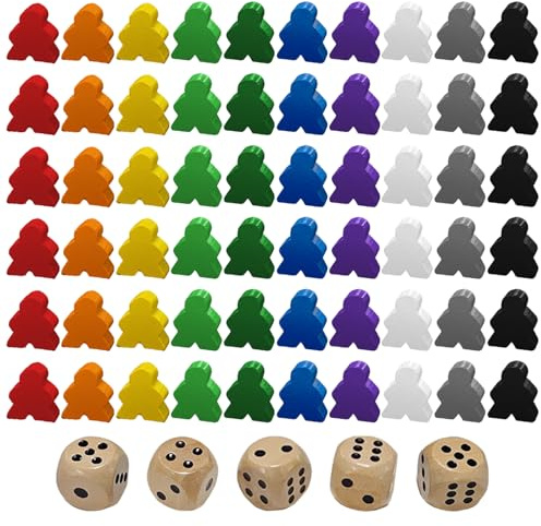 BIFHIG 60 Pezzi di Scacchi in Legno E 5 Dadi, Giocattoli da Tavolo, Forniture per Giocattoli per Bambini, Accessori per Giochi.