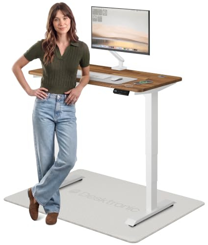Desktronic höj- och sänkbart skrivbord 120 x 60 cm – Valnöt massivträ – Dubbelmotorsdriven – Stabilt stående bord – Slitstark arbetsstation – Pekskärm med fjärrkontroll för stående arbete