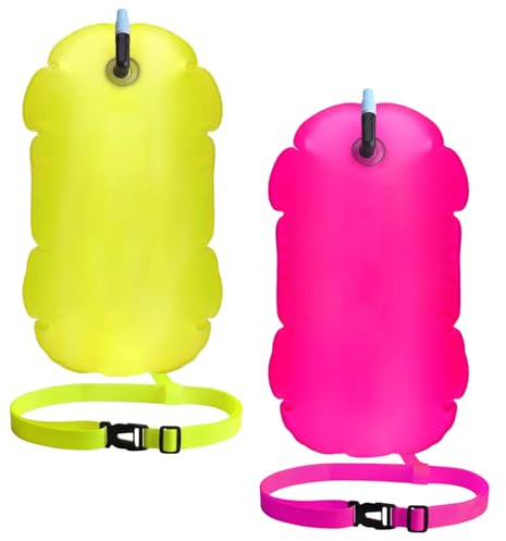 2 Pièces Bouée de Natation,Flotteur Natation Extérieur,Sac Etanche Nautique,Bouée Gonflable d'air Remorquage,Nageurs Sports en Eau Libre Snorkeling Accessoires Triathlètes,Bulle Très Visible