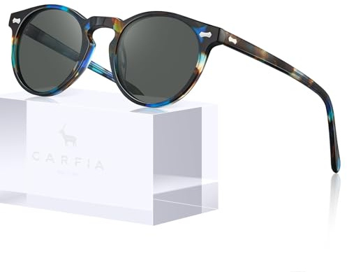 CARFIA polariserade runda solglasögon för damer 100% UV-skydd Retro Outdoor Anti-Glare-glasögon