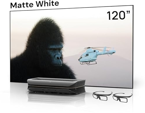 AWOL VISION Paquete de cine en casa – Incluye proyector láser LTV-3500 Pro 4K de distancia ultra corta + 120 pulgadas blanco mate + gafas DLP Link 3D (2 unidades
