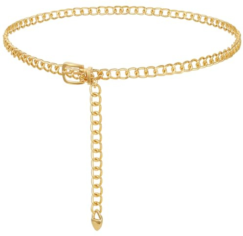 Alaoo CinturóN de Cadena Para Mujer, Cadena De Metal Ajustable,Cadena De Cintura de Una Sola Capa para Jeans Y Vestidos,115CM
