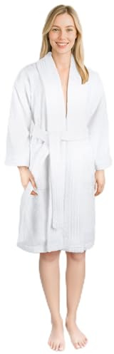 Peignoir Femme 100% Coton – 380 g/m² Peignoir en Éponge Doux avec Poches pour la Maison le Sauna – Absorbant Respectueux de la Peau