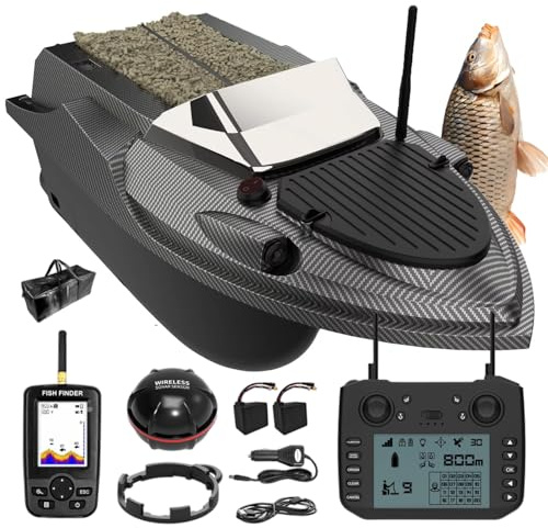 factildfulzhan Bateau Amorceur Pêche Carpe RC avec Sondeur & GPS, 180 Points GPS, Télécommande 800 m, Double Largage Appâts 3 kg, Retour Automatique, Coque ABS – Lac & Mer