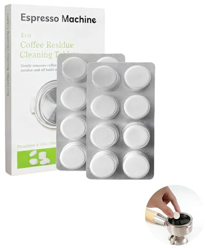 Pastillas de Limpieza para Máquinas de Café Espresso, 16 Unidades Fórmula Eficaz para Eliminar Residuos y Aceites, Mantén tu Máquina en Óptimas Condiciones y Mejora el Sabor del Café