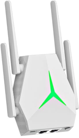 5G Repetiteur WiFi Puissant sans Fil 1200mbps Amplificateur de Signal WiFi Bi-Bande,4 antennes,2 Rj45 Ports LAN,Répéteur Puissant pour la Maison et Le Bureau Couverture jusqu'à 9800 m³ (Gris)