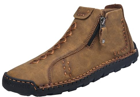 Utomhusskor män breda handgjorda höga stövlar vattentäta utomhus halkfria lätta vardagliga sneakers med fotvalvstöd fashionabla arbetsstövlar vardagliga sneakers barfota promenadsko, Brun, 38 EU