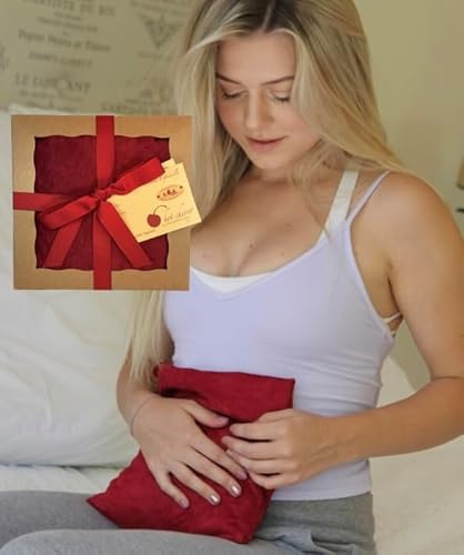 Square Red Ultra Suede, Cherry Pit-Stone Pillow, Microwavable Hot/Cold Compress, Sustainable Heating Pad, Moist Heat, Muscle Joint Pain Relief