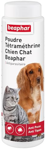 BEAPHAR – Poudre Anti-puces et Anti-tiques pour Chien et Chat – À Base de Tétraméthrine – Élimine Les puces et Les tiques – Très Facile et Pratique d'utilisation – sans rinçage – 150g