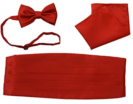 Tuxedos Girdle Cummerbund Bow Tie Pocket Square Handkerchief Set Girdle Formal Solid Color Red