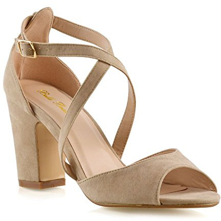 ESSEX GLAM Womens Strappy Sandals Block Mid Low Heel Ladies Party Bridal Shoes Size 3-8