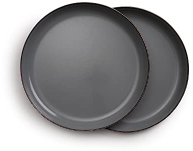 Barebones Enamel Deep Plate - Set of 2 Dinner Plates - Hand-Finished Baked Stainless Steel Trim Plate Set - Camping Kitchen and Dish Set (Slate Gray)