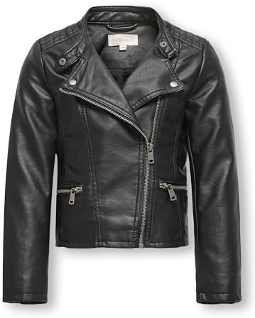 ONLY Mädchen Konfreya Faux Leather Biker OTW Noos Kunstlederjacke, Schwarz, 152 EU
