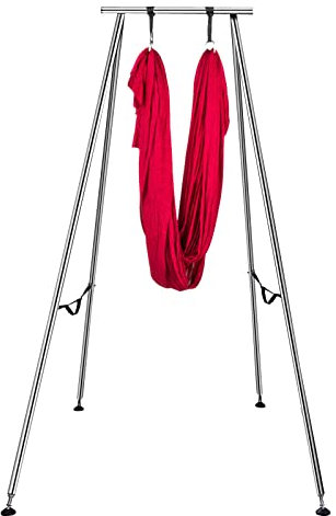 Happybuy Yoga Sling Inversion, 9.6 FT Inversion Yoga Swing Stand 68lbs, 551lbs/250kg Aerial Yoga Frame with 236in/6m Yoga Swing Inversion Sling Body Yoga Bundle Safety Belts Wine Red
