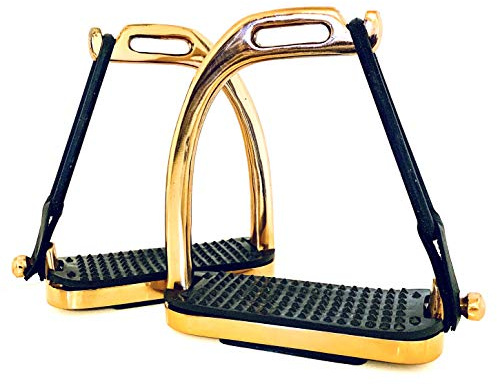 EXTREME PEACOCK ROSE GOLD Gloss Fillis Safety STIRRUPS Horse Riding S/Steel With Black Treads 4 - 4.75 (Rose Gold, 4 Inches)