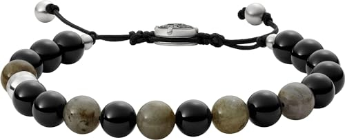 Diesel Armband Für Männer Perlen, L 165mm-250mm X B 8mm X H 8mm Schwarzes Halbedelsteinarmband, DX1325040