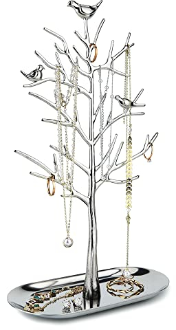 MORE&LESS Branch Jewelry Rack with metal tray,Luxury color,Tree Tower Rack Hanging Organizer for Ring Earrings Necklace Bracelet,Suitable for living rooms, bathrooms,offices,etc.