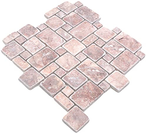 Travertin - Piastrelle a mosaico in pietra naturale travertin rosso opaco da parete per cucina, bagno, doccia