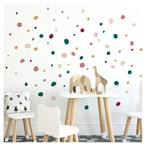 Little Deco Wandtattoo Tupfen für Babyzimmer 92 Stück Kinderzimmer Wandsticker Kreise Punkte Dots in Altrosa Beige Gelb Set Pastell Wandaufkleber DL925-15