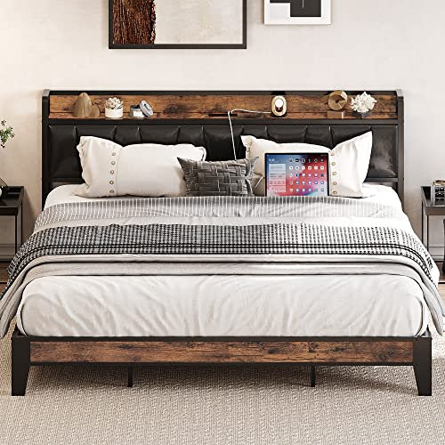 LIKIMIO King Size Bed Frame with Storage Headboard and Charging Station
