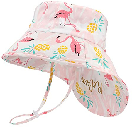 LACOFIA Chapeau de Soleil Bébé Fille Bob Anti UV en Coton Enfant Réglable Casquette d'été de Plage Piscine a Large Bord Rose 2-5 Ans