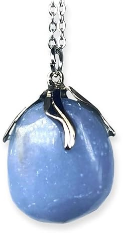 TENET - Ciondolo pendente con pietra dura vera minerale e catenina in acciaio insossidabile (ANGELITE)