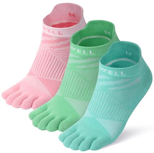 VWELL Womens Toe Socks Coolmax Running Five Finger Socks Athletic Ankle Five Toe Socks Breathable Lightweight 3Pairs