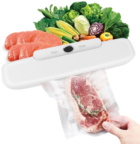 Envasadora al Vacío, Selladora al vacío,Maquina al Vacio de Alimentos Secos y Húmedos, Incluyendo 10 Bolsas de Almacenamiento al Vacío(blanca)
