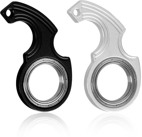 2pcs Porte-clés Spinner Toys avec 1,7cm de Diamètre Intérieur avec 2 Porte-Clés en Métal Keychain Spinner Fidget Ring Toy pour Enfants Adultes Soulagement de l'Anxiété (Noir, Argent)