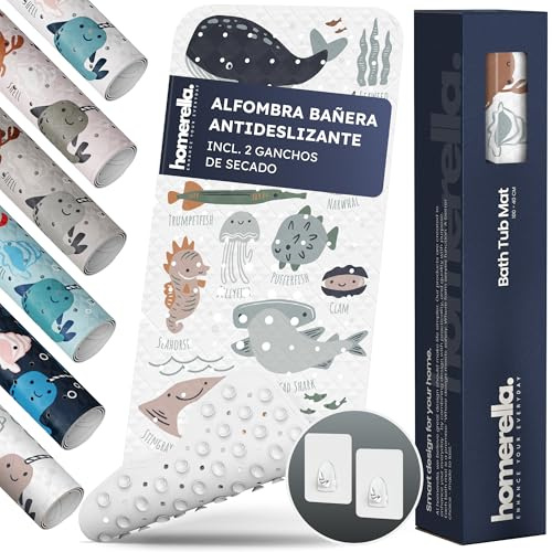 homerella® Alfombra de baño Antideslizante y Delicada con la Piel, 100x40cm, Incl. Ganchos | Esterilla de Tina sin BPA | Estera Resistente al Moho y Lavable a máquina | Alfombrilla de baño