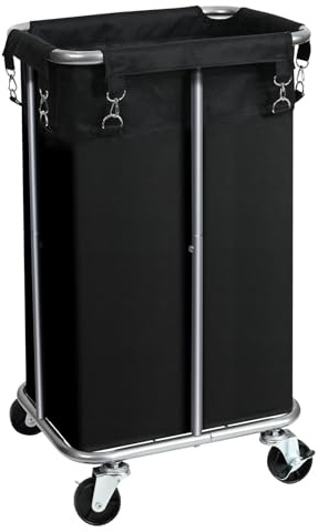 Cesta de lavandería con ruedas, cesta de lavandería con bolsa extraíble, carrito clasificador de ropa de 100 L, organizador estrecho y delgado con marco de metal resistente, negro y plateado