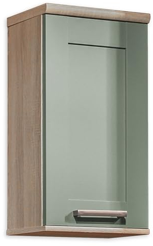 Bergen Badezimmer Hängeschrank in Sonoma Eiche Optik, Schilfgrün - Badezimmerschrank Bad Schrank mit viel Stauraum - 38 x 70 x 24 cm (B/H/T)