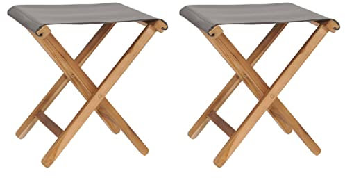 DYRJDJWIDHW Sun Garden,campingstuhl hochlehner,hochlehner gartenstuhl,Klappstühle 2 STK. Teak Massivholz und Stoff Dunkelgrauauflagen, Kissen & Polster,gartenstuhl Metall,hochlehner auflagen,