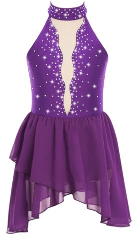 CHICTRY Abito da Pattinaggio Artistico Bambina Paillettes Tutu Vestito Danza Classica Body da Balletto Abito da Ballo Latino Ballerina Costumi di Danza Jazz Performance Viola C 11-12 Anni