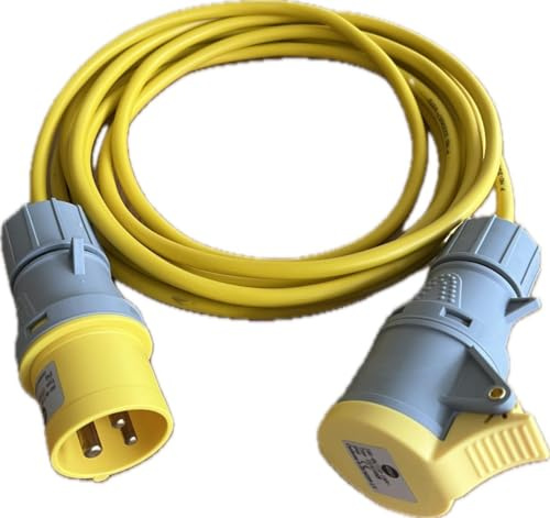 K M Electronics 110V 16A PLUG TO SOCKET YELLOW EXTENSION SITE GENERATOR TRANSFORMER POWER CABLE (2M)