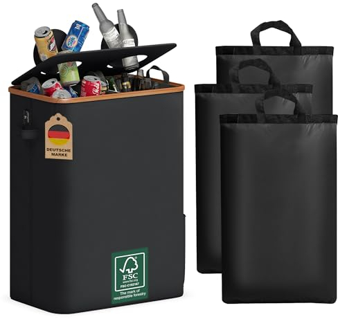 Adeldream 140 L 2 scomparti per i pegni di grandi dimensioni, contenitore vuoto e vecchio vetro con presa morbida raccoglitore per bottiglie con foro da cucina colore nero